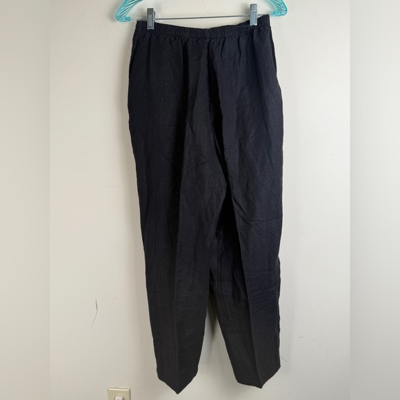 Kleen 100% Linen Barrel Ankle Pant Womens S Black Elastic Waist Lagenlook Boho - Picture 2 of 11